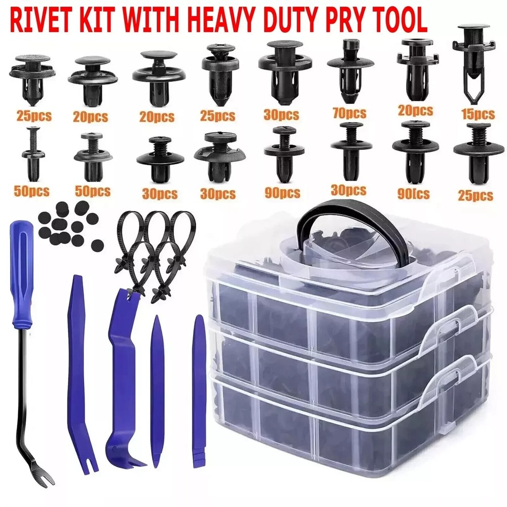 650Pcs Car Retainer Auto Fasteners Push Trim Plastic Clips Pin Rivet Bumper Kit