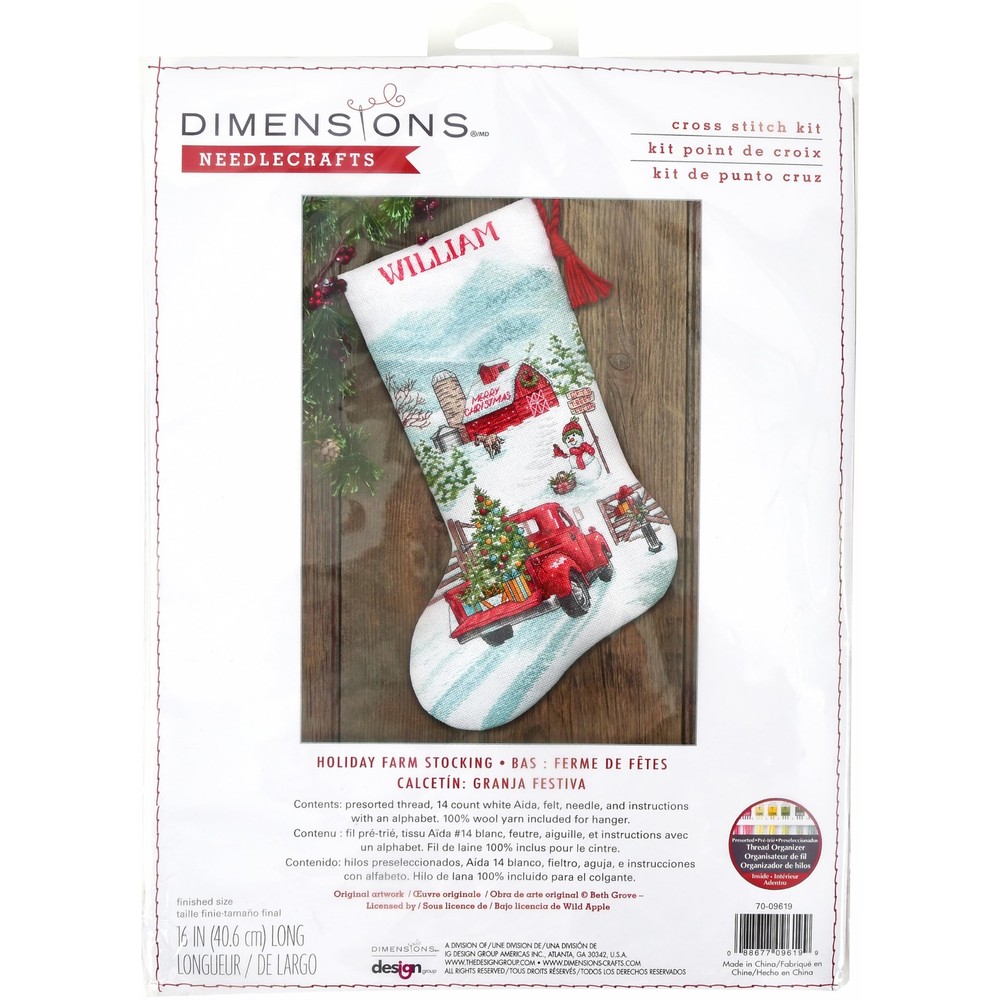 70-09619 Holiday Farm Stocking Cross Stitch Kit 16