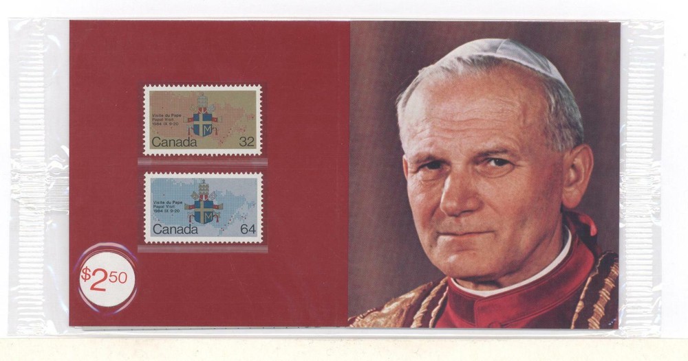 PAPAL VISIT TO CANADA, JOHN PAUL II - THEMATIC COLLECTION #27,  SET OF 2 STAMPS-image