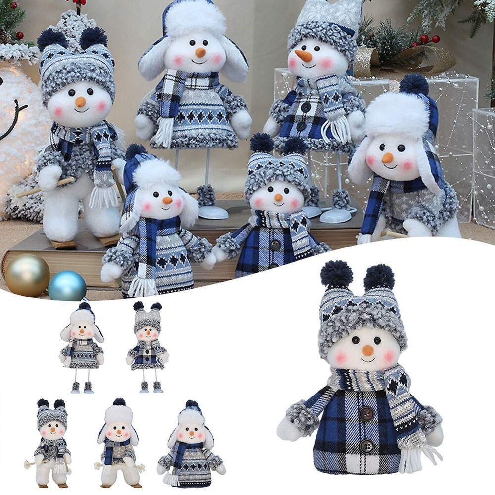 Adorable Blue Series Snowman Doll with Lei Feng Hat for Christmas Decor