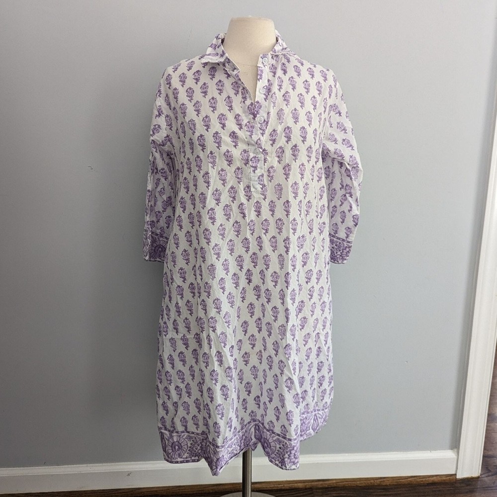 Women's Isla Payal Purple White Paisley Dress Spot on Bottom Medium Blockprint-image