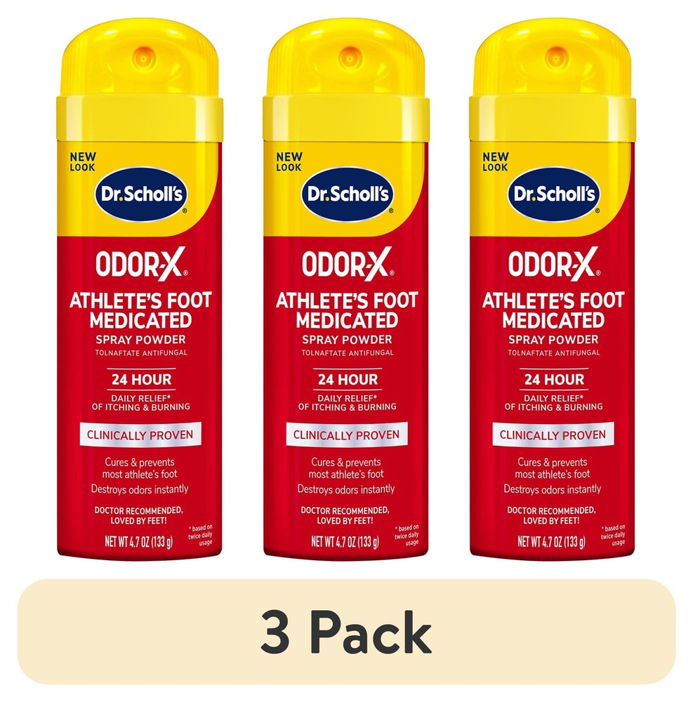 (3 pack) Dr. Scholl's Athlete's Foot Medicated Spray Powder, Unscented, 4.7oz