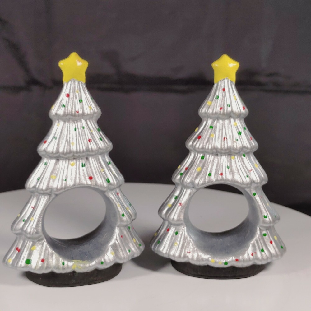 Hand Painted Ceramic Christmas Tree Napkin Rings
