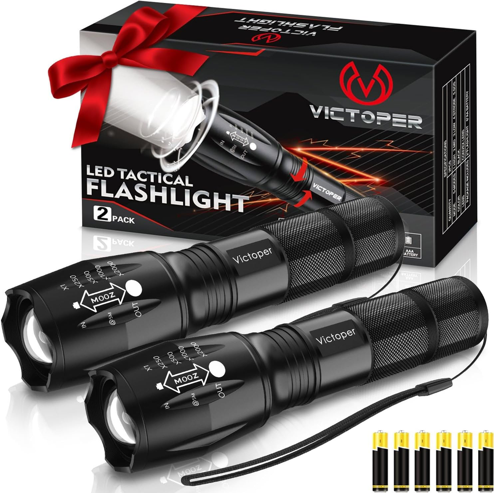 Victoper LED Flashlight 2 Pack,2000 Lumens Tactical Flashlights High Lumens