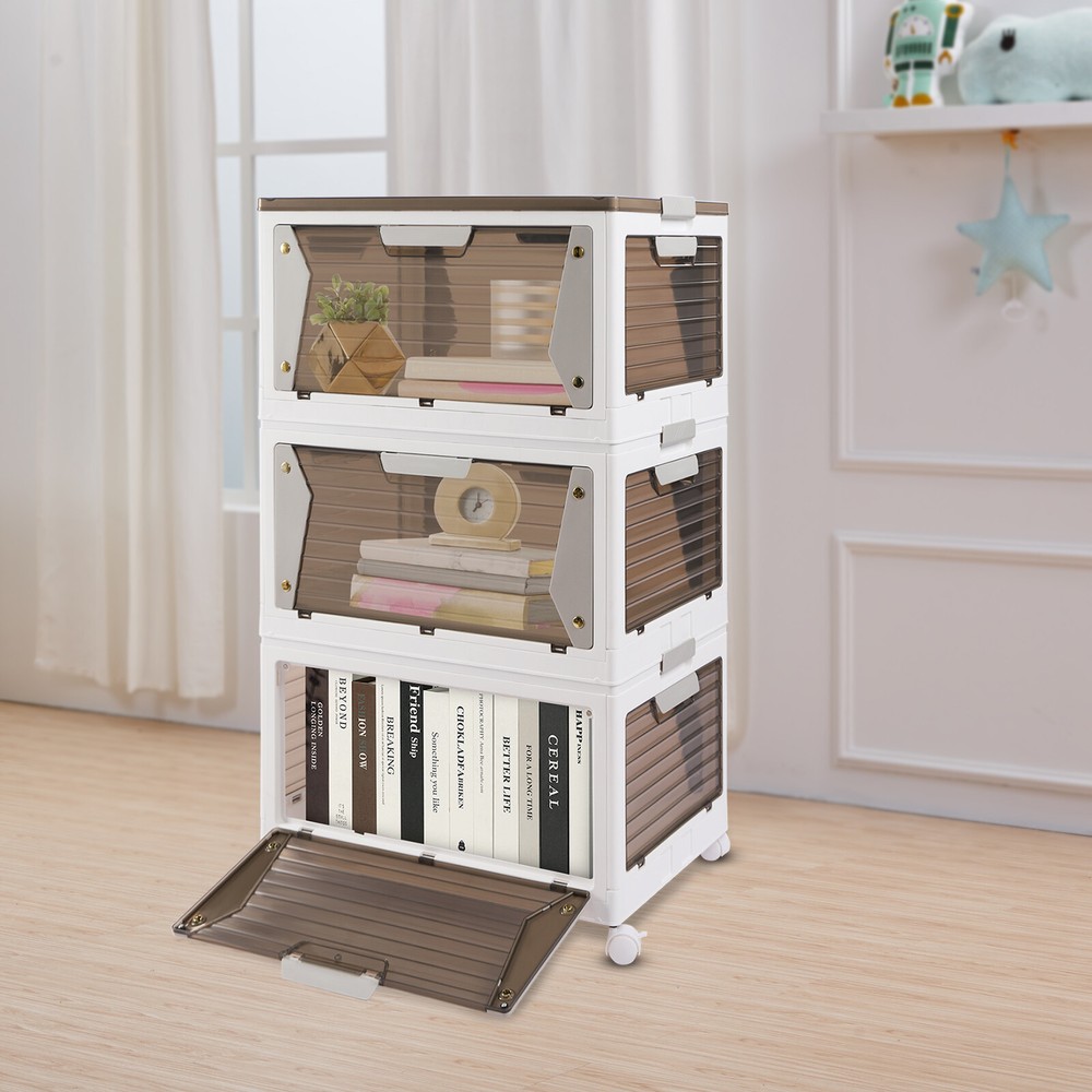 3 Tier Plastic Storage Bins with Lids Stackable Closet Organizer Containers Box