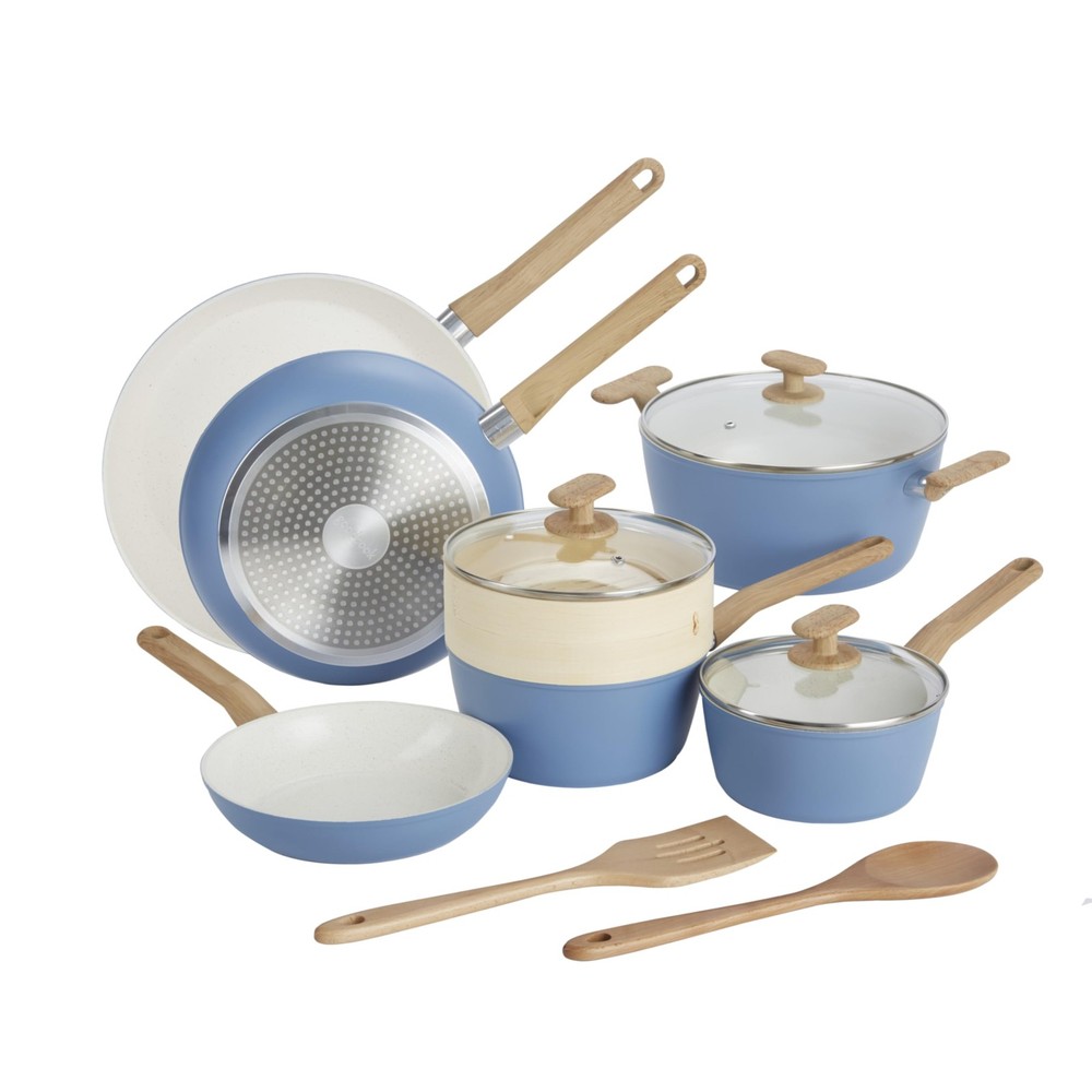 12-Piece Healthy Ceramic Titanium-Infused Cookware Set, Light Blue – Pots, Pa...