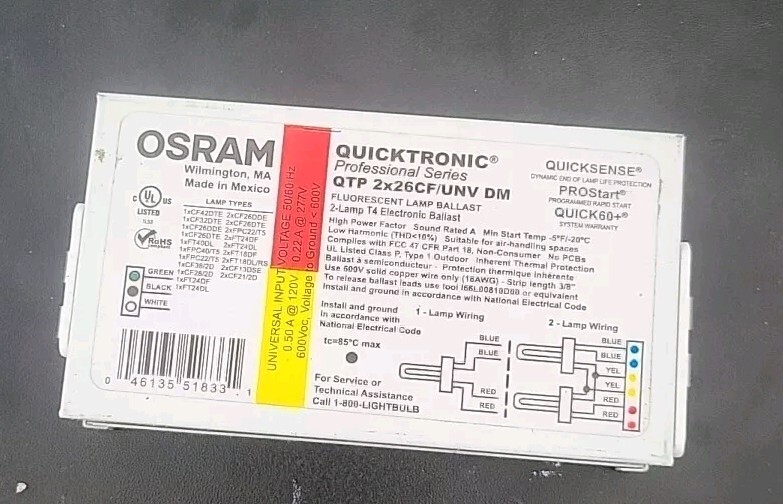 OSRAM SYLVANIA Sylvania Compact Fluorescent Ballast with Bottom Or Side Leads...