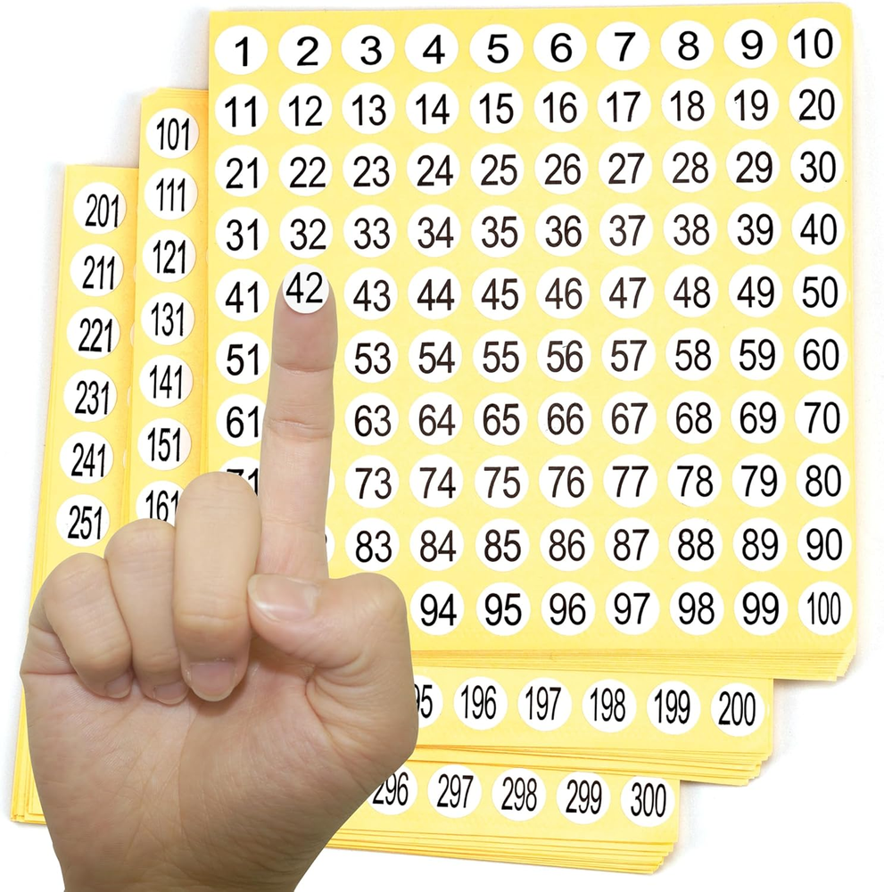 1-300 Round Number Stickers - 15 Sets of 4500 Self-Adhesive Small Labels for Organizing