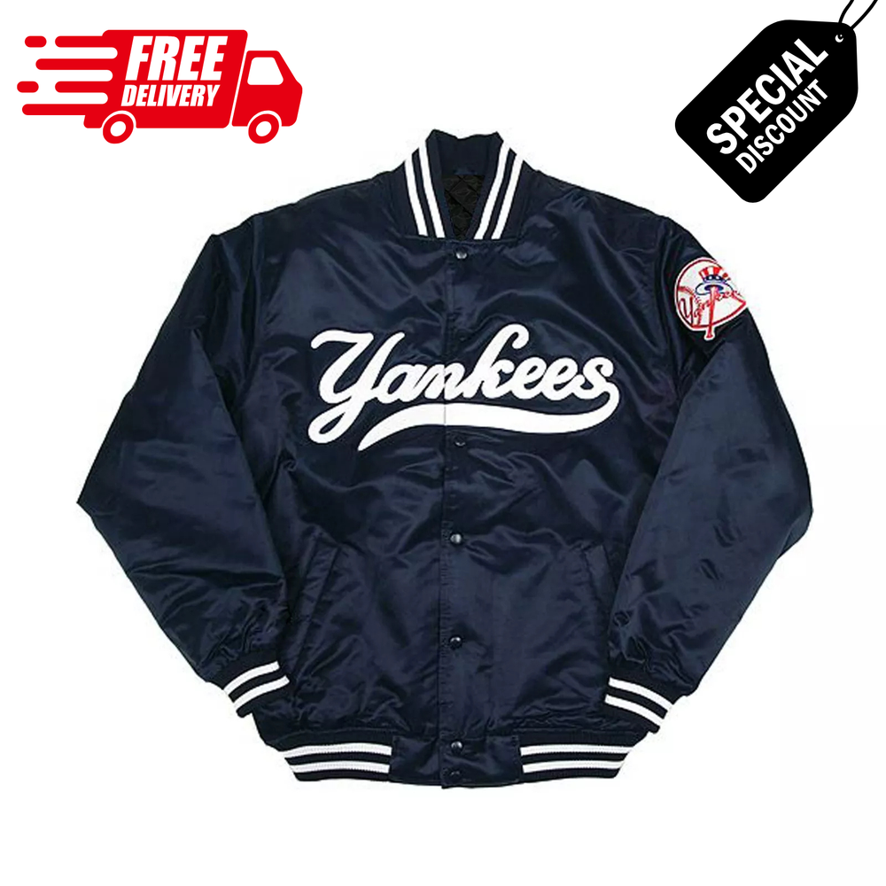 MLB NY Yankees Vintage 90s Athletic Jacket Blue Satin Bomber Varsity Jacket