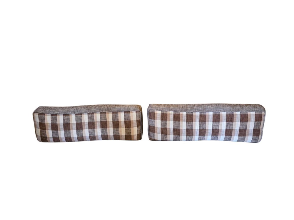 Vintage 1970s Brown Plaid Wedge Backrest Cushions 35x11x7 Pair