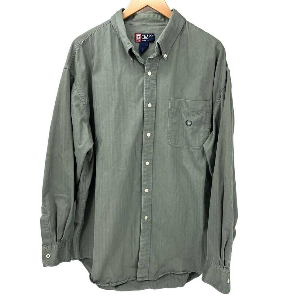 Chaps Ralph Lauren Shirt Mens 2XL XXL Green Button Down Classic Long Sleeves