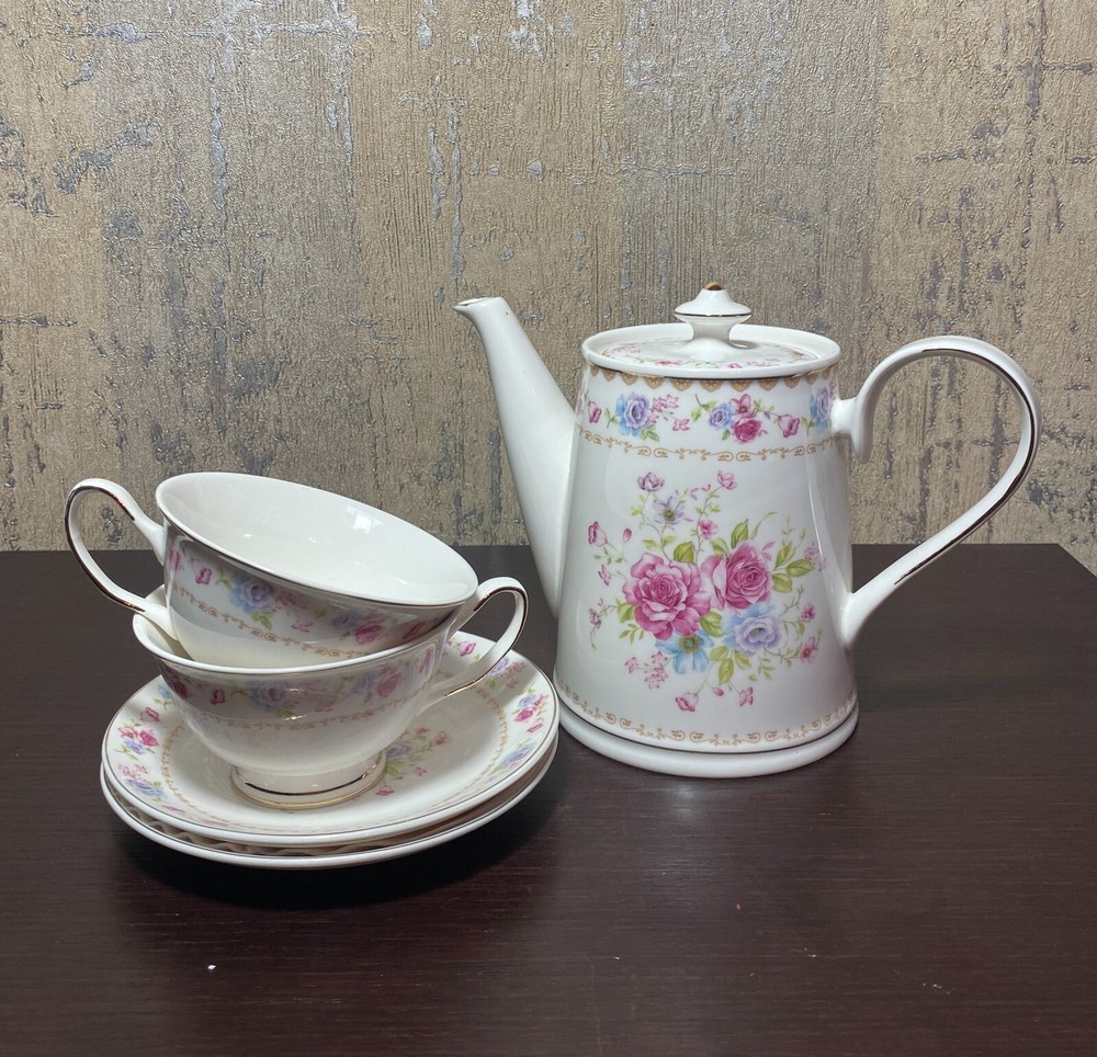 Shabby Chic Teaware 5 Piece Boxed Set Roses, Floral Pattern