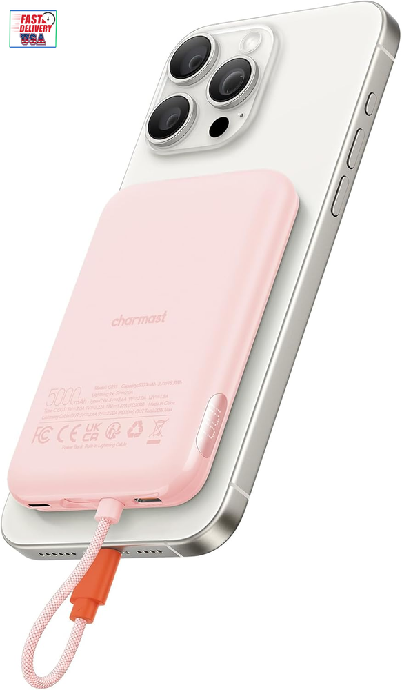 Slim Portable Charger, 5000Mah Fast Charging Power Bank Built in for Iphone Cabl