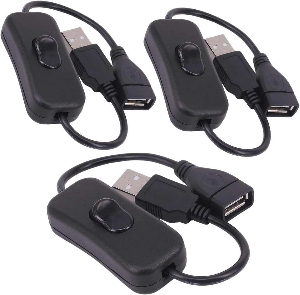 3 Pack USB Male to Female Extension Cable with On Off Rocker Switch