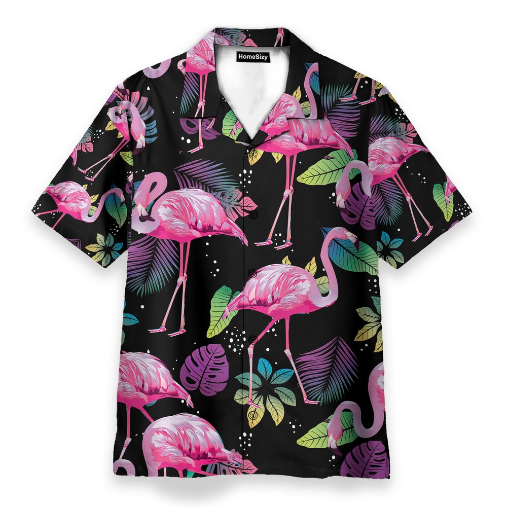 Flamingo Tropical Leaf Summer   Hawaiian Shirt