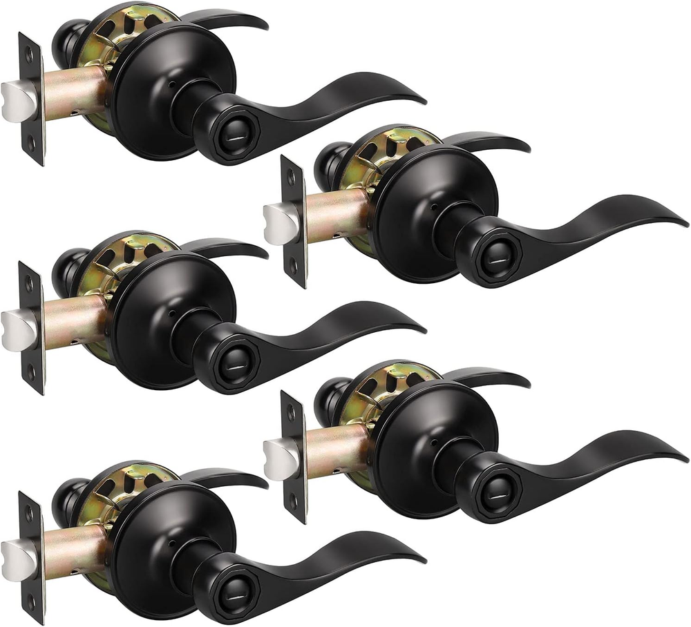 5 Pack Black Door Knobs Privacy Door Handles, Interior Door Knobs Matte Black fo