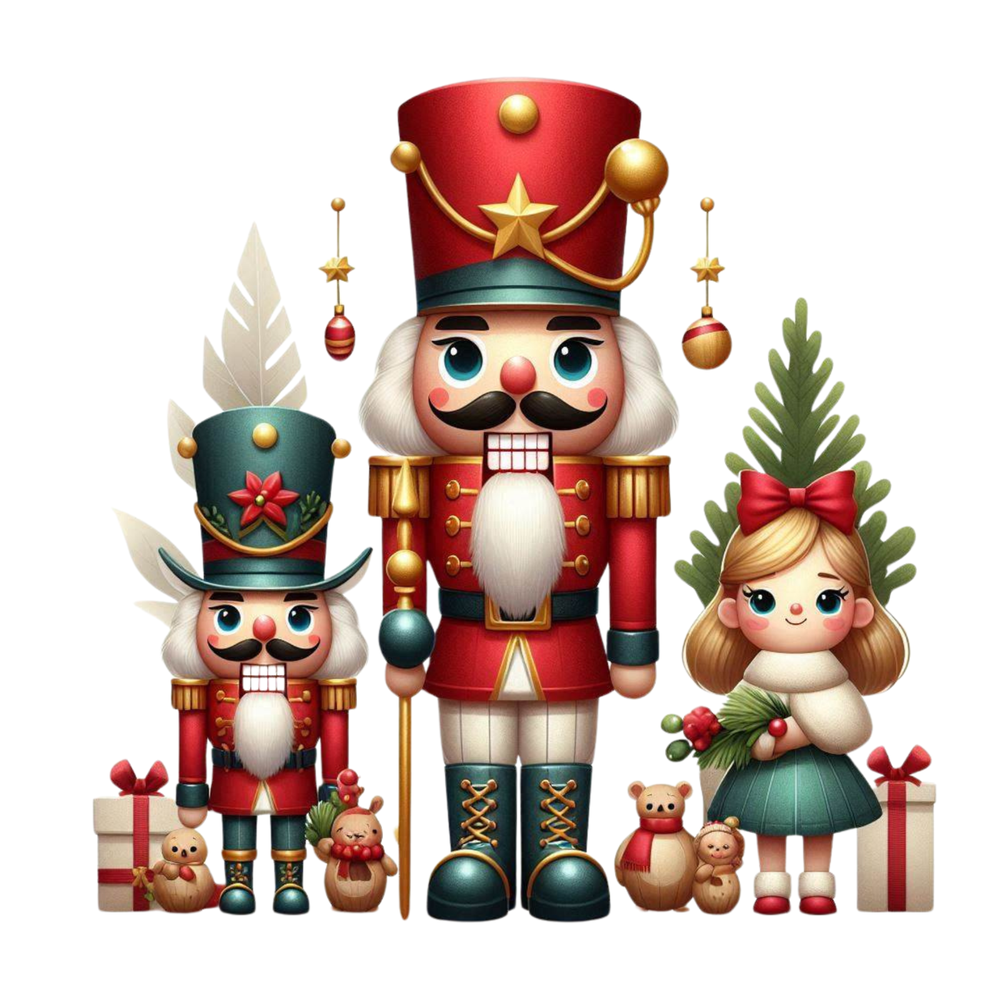 Red and Blue Nutcrackers with Doll - 10 Christmas Cards & Envelopes Made in USA