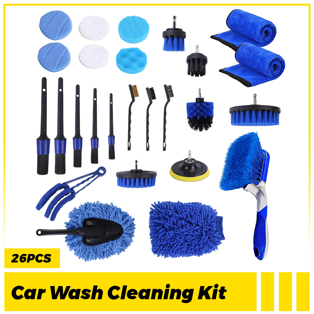 26pcs Car Exterior Interior Cleaning Set Detailing Auto Wash Drill Brush Engine