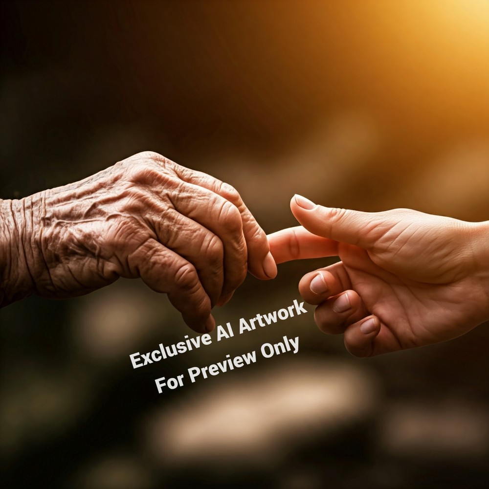 AI Art Digital Wallpaper of Old & Young Generations Touching Hands-image