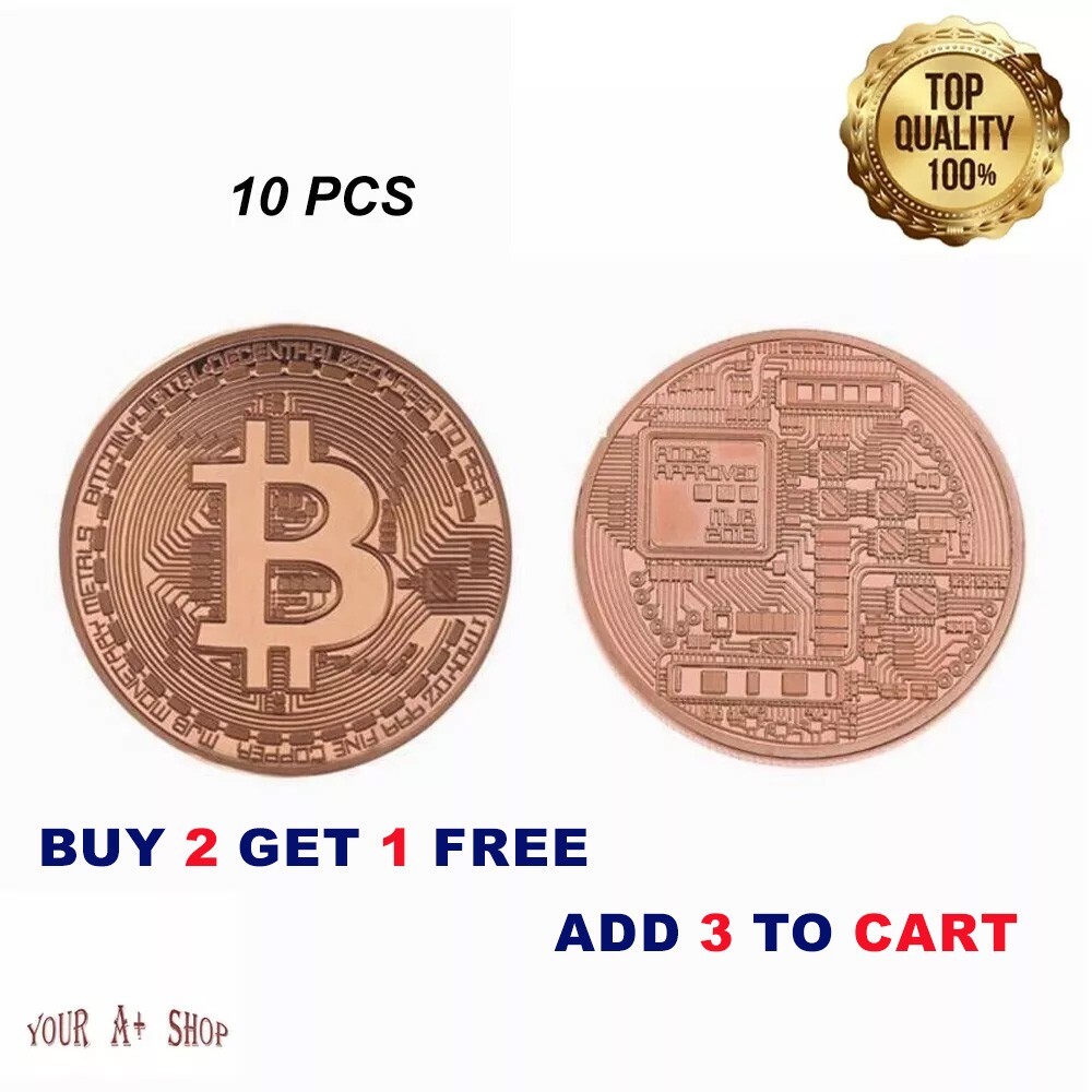 10 Pcs Physical Rose Gold Bitcoin Commemorative Coin Metal Plated Collectible US