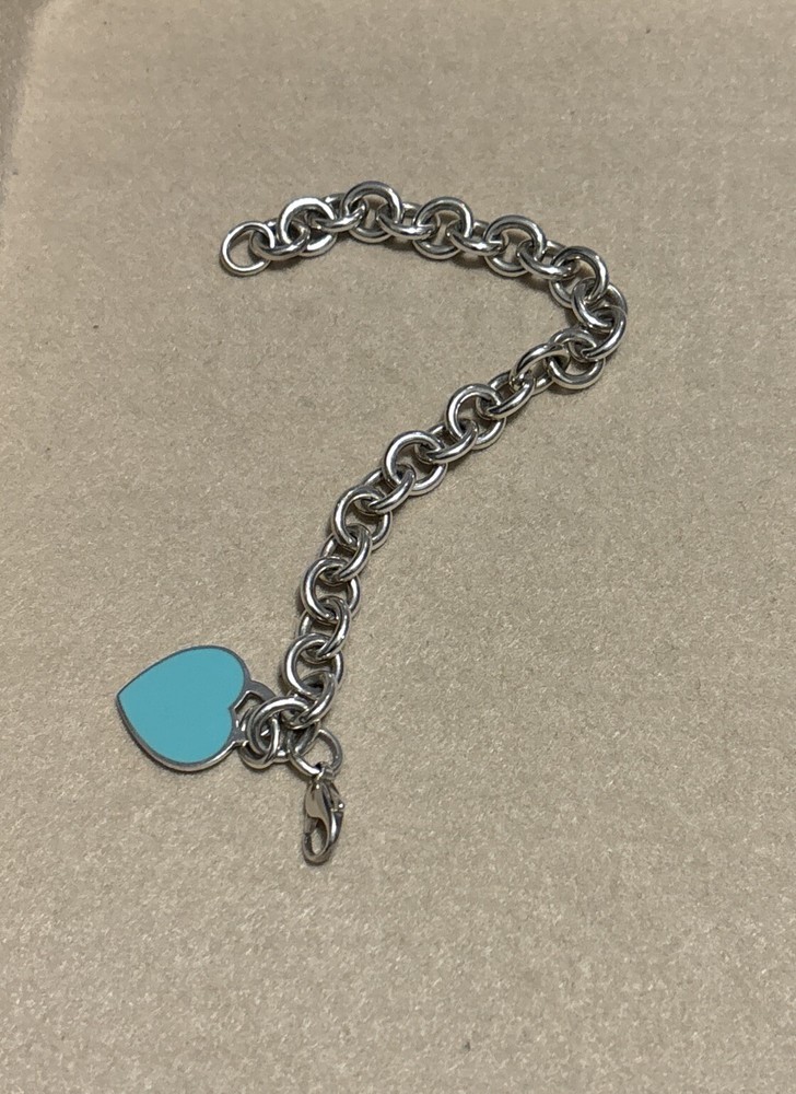 Return to Tiffany® Blue Enamel Heart Tag 7.5” Bracelet Sterling Silver