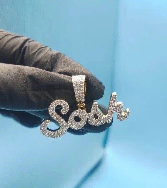 Customized Name Pendant 2Ct Round Cut Simulated Diamond 14K Yellow Gold Plated