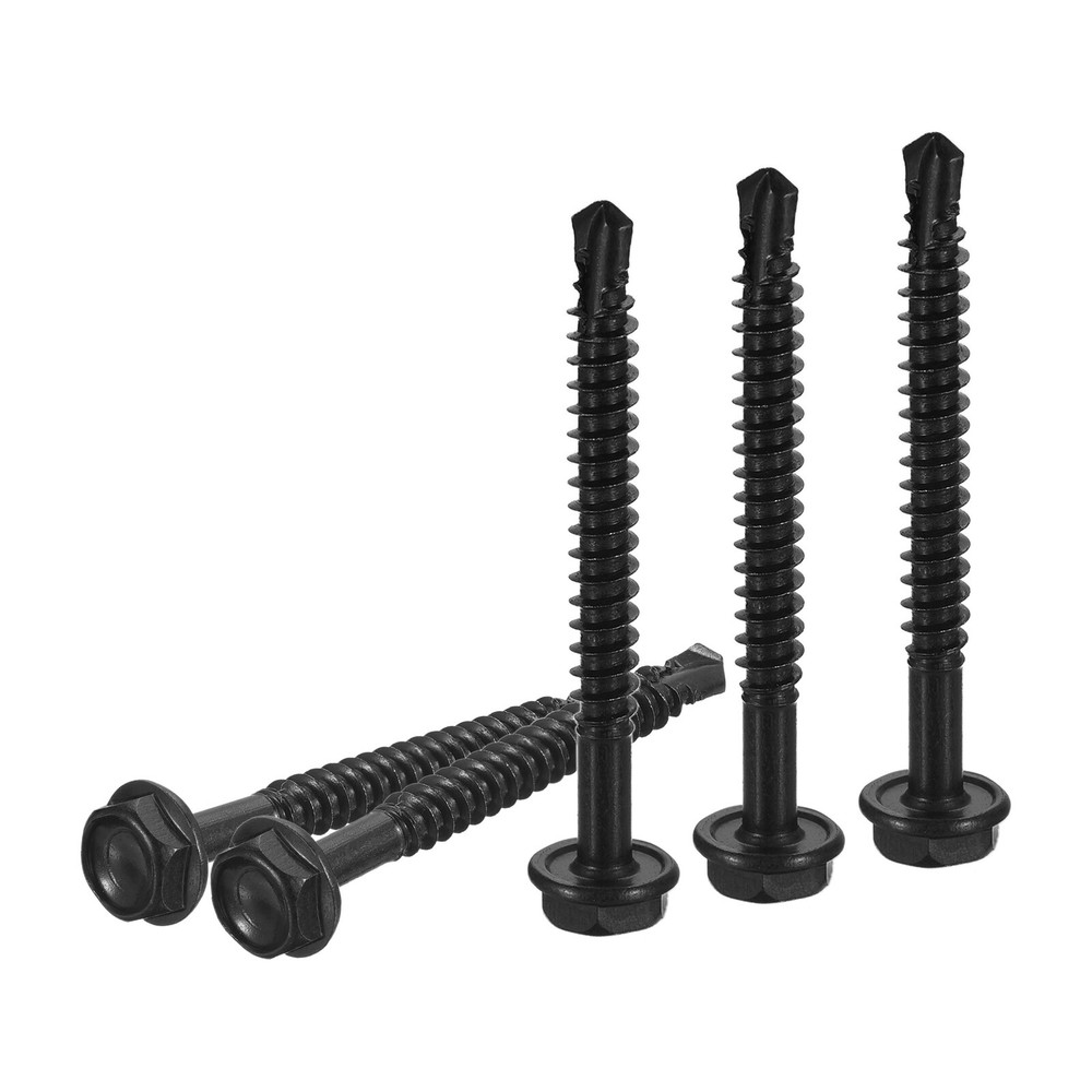 100-Pack #10x1-3/4 Inch Hex Washer Head Self-Drilling Screws in Stainless Steel with Black Finish for Durability and Style