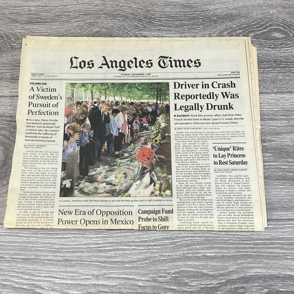 Princess Diana Death Newspaper September 2, 1997 Los Angeles Times