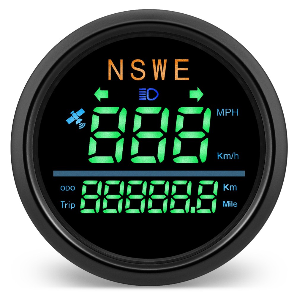 85mm LCD GPS Speedometer MPH kmh Green LED for Motorcycle Car Truck