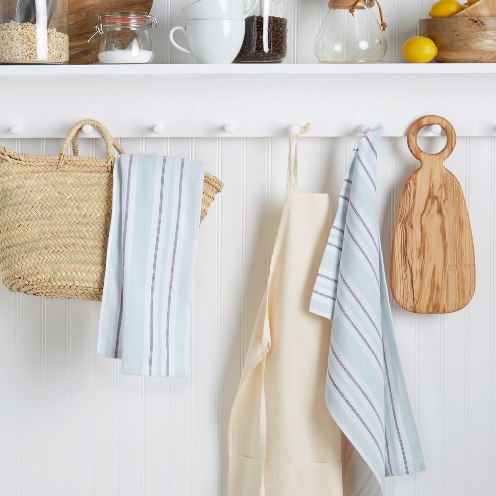 Stripe Cotton Kitchen Towel Set in Aqua - 2-Piece  