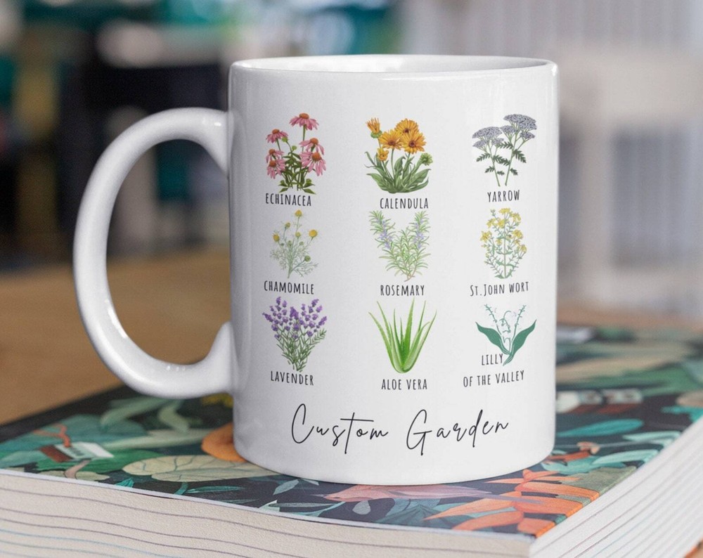 Custom Herbs White Ceramic Coffee Mug 11 Oz Personalized Gardener Gift Custom