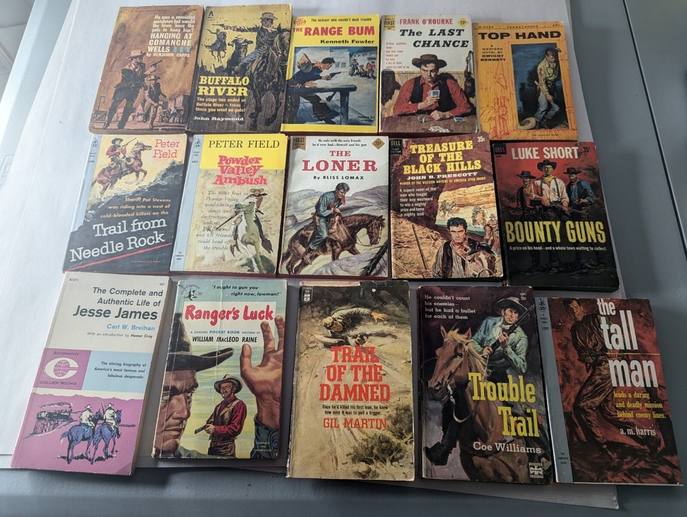 Lot of 15 Vintage Western PB Dell, Pocket book Life of Jesse James Top Hand 60's