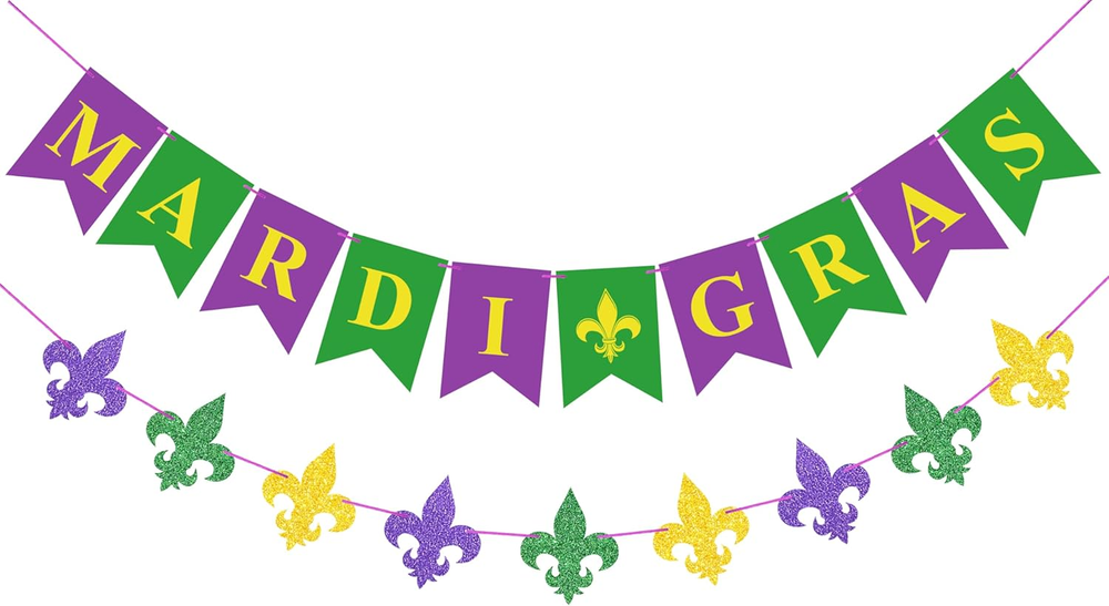 Mardi Gras Banner Garland Fleur De Lis Hanging Bunting, Mardi Gras Decorations C
