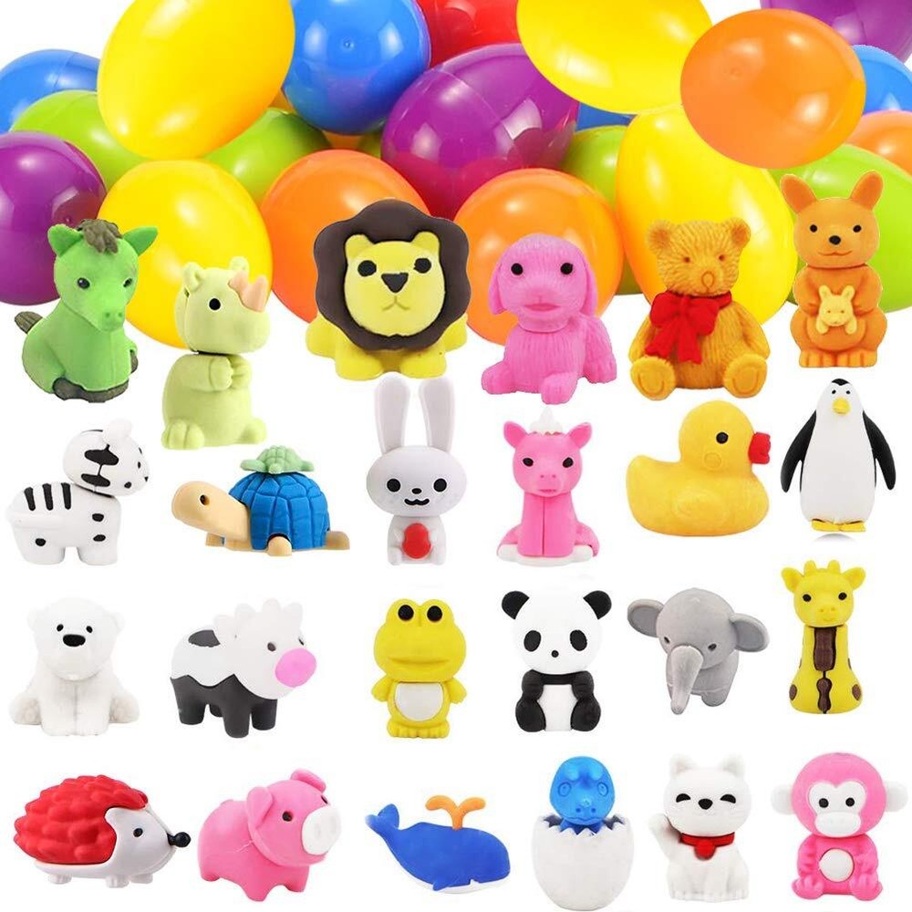Easter Eggs Filled with Animal Puzzle Erasers for Kids, Take Apart Animal Pen...