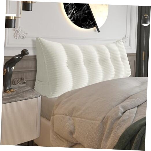 Queen Size Thick Stuffed Headboard Pillow 59x20x8 in White