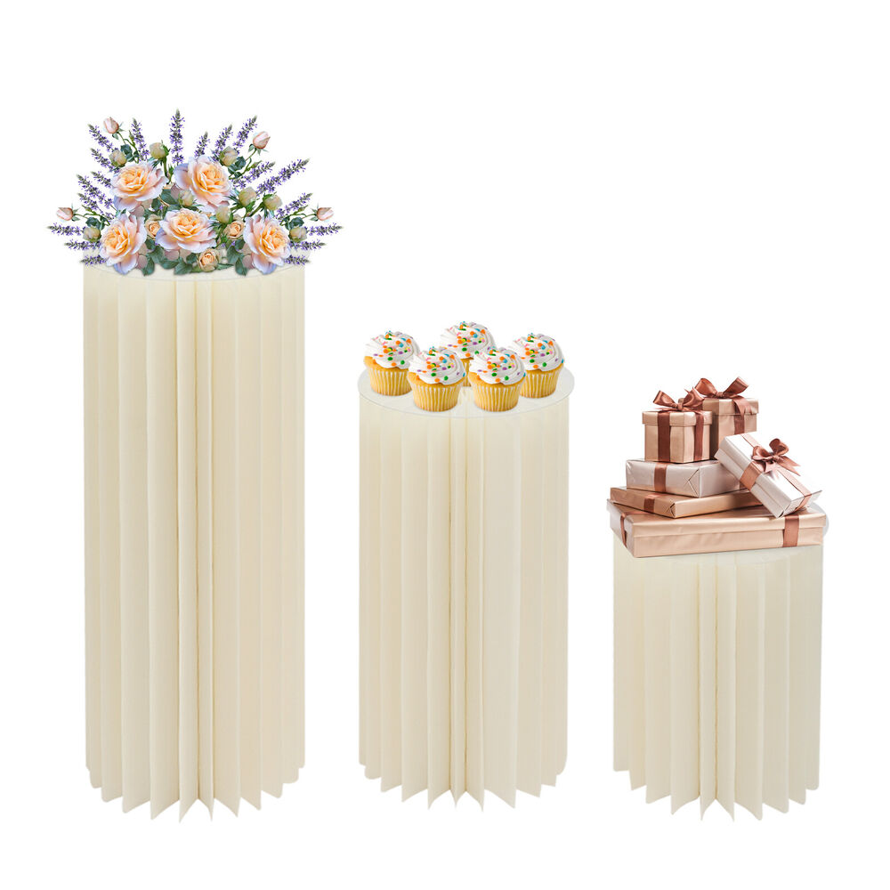 3pcs Foldable Cardboard Centerpiece Display Cylinder Flowers Stand Columns