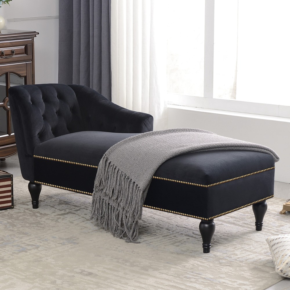 58 Inch Velvet Chaise Lounge with Button Tufting Right Arm Facing Luxury Chair