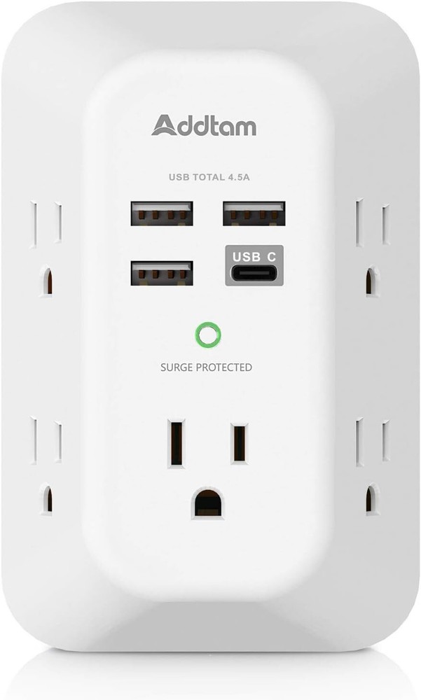 Addtam 5 Outlet USB Wall Charger Surge Protector Extender with 4 USB Ports