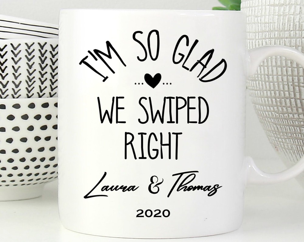 Personalized Mug For Couples * I'm So Glad We Swiped Right Mug * Anniversary