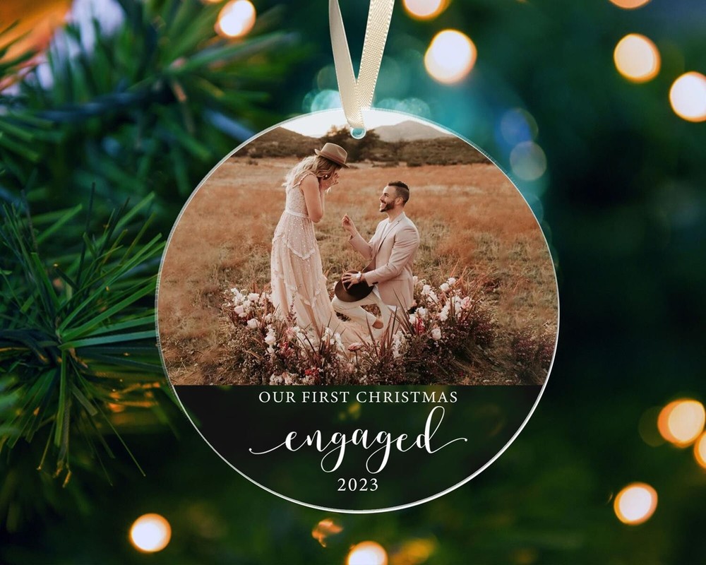 Custom First Christmas Engaged Ornament with Personal Photo-image