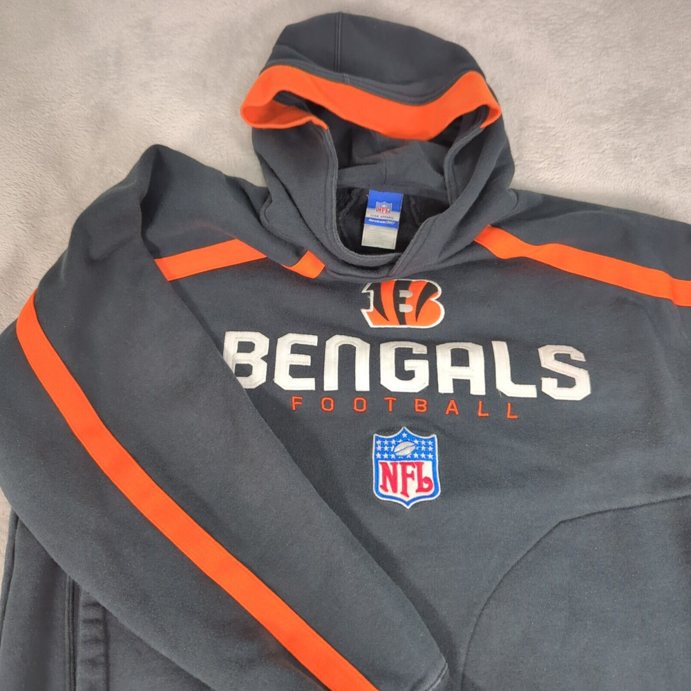 Cincinnati Bengals Hoodie Mens Large Blue NFL Reebok Sweatshirt Football VTG Y2K