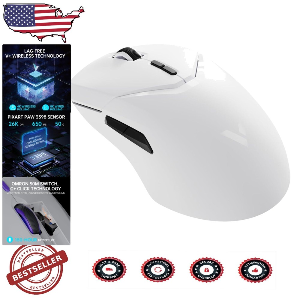 Lightweight Wireless Gaming Mouse with 4K Polling Rate and 10 Programmable Buttons