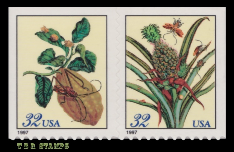 Scott 3128-29 3129 3129c Merian Botanical Attached Pair From Vending MNH Buy Now-image