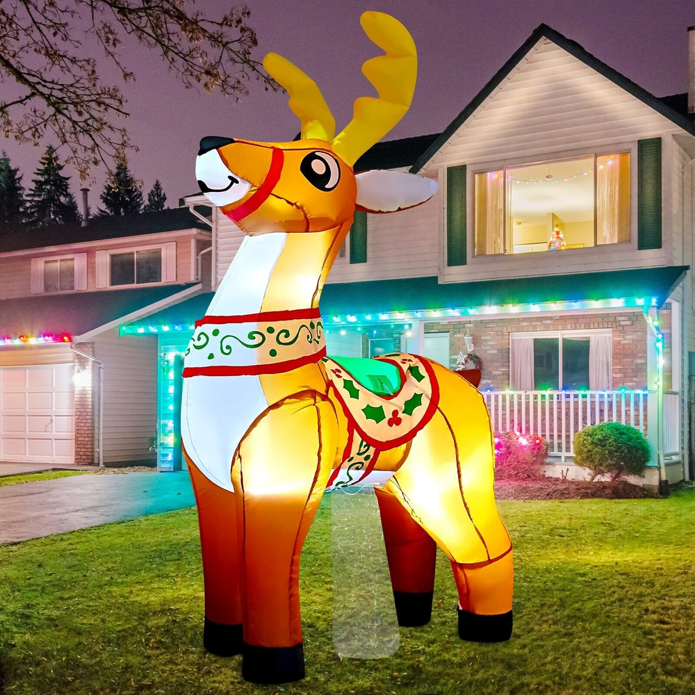 GOOSH 6 FT Christmas Inflatables Reindeer Outdoor Decorations Blow up Yard Cu...