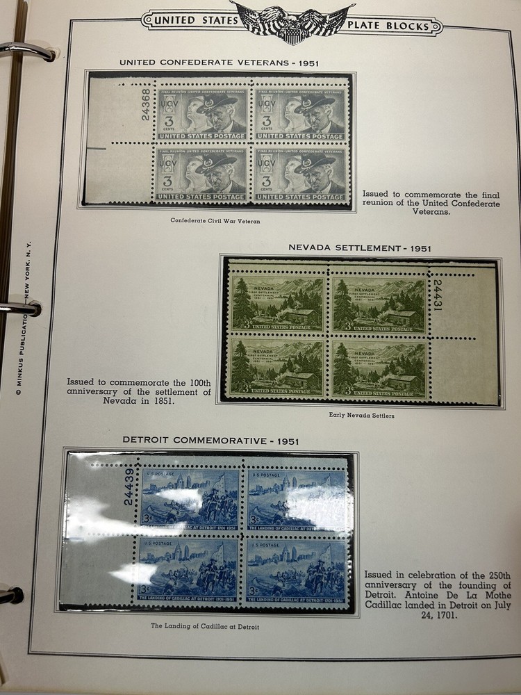 4 US PLATE BLOCK MINKUS ALBUMS, 1951 Thru 1984 COMPLETE ALL BLACK MOUNTS MNH