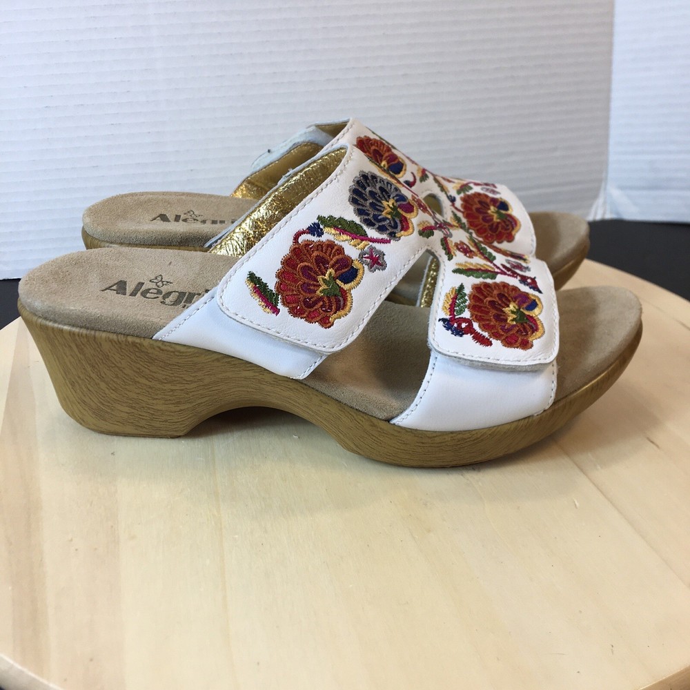Alegria Linn Embroidered Leather Open Toe Clog Sandal Shoes Women's EU 39 US 8.5