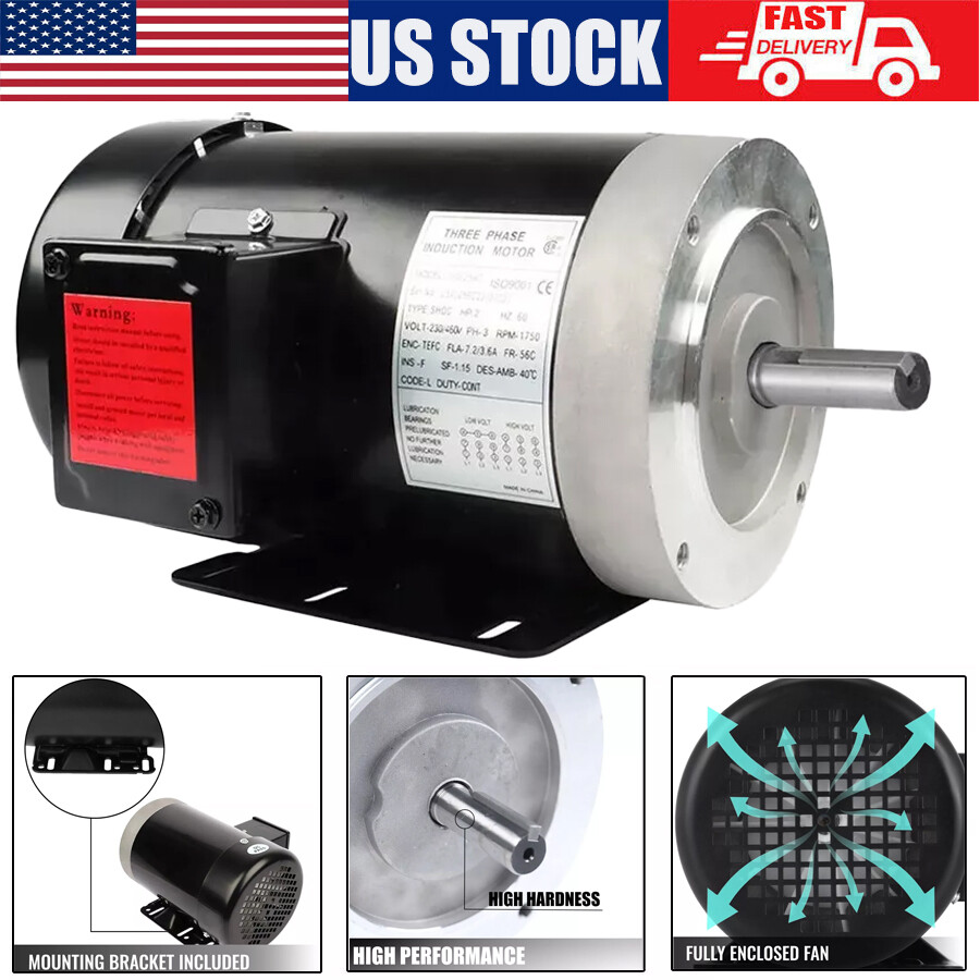 Electric General Purpose Motor 2HP 56C 1750RPM 3Phase 5/8