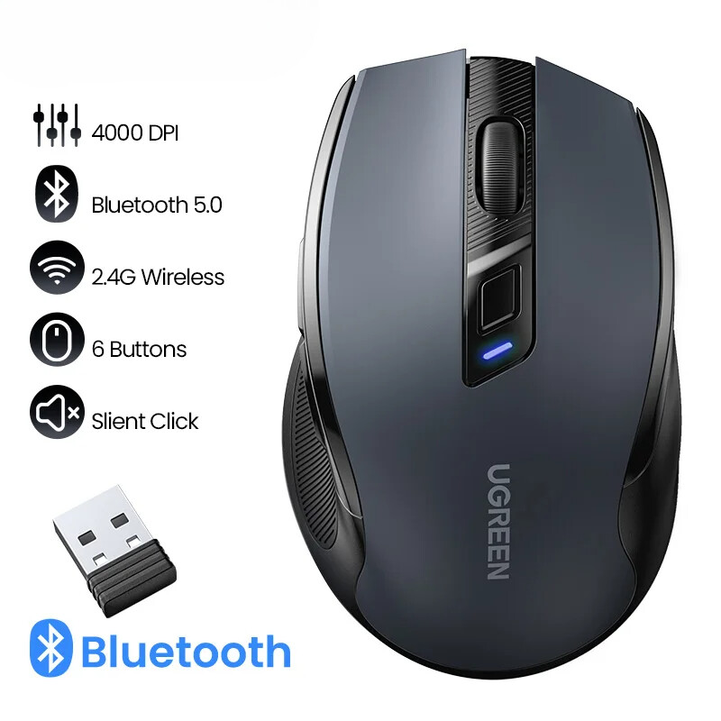 Wireless Bluetooth 5.0 2.4G Ergonomic Mouse 4000 DPI 6 Buttons Compatible with MacBook and Laptops