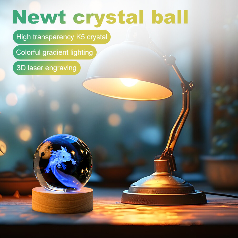 3D Axolotl Crystal Ball Night Light Colorful Laser Engraved Birthday Gift for Home Decor