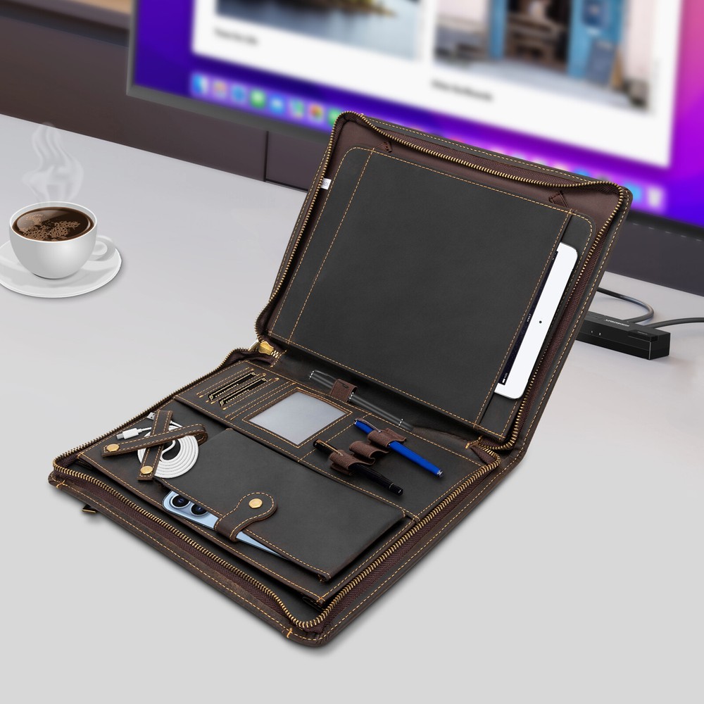 F/ Office Organizer Business Leather Padfolio Portfolio Zippered Notebook Binder
